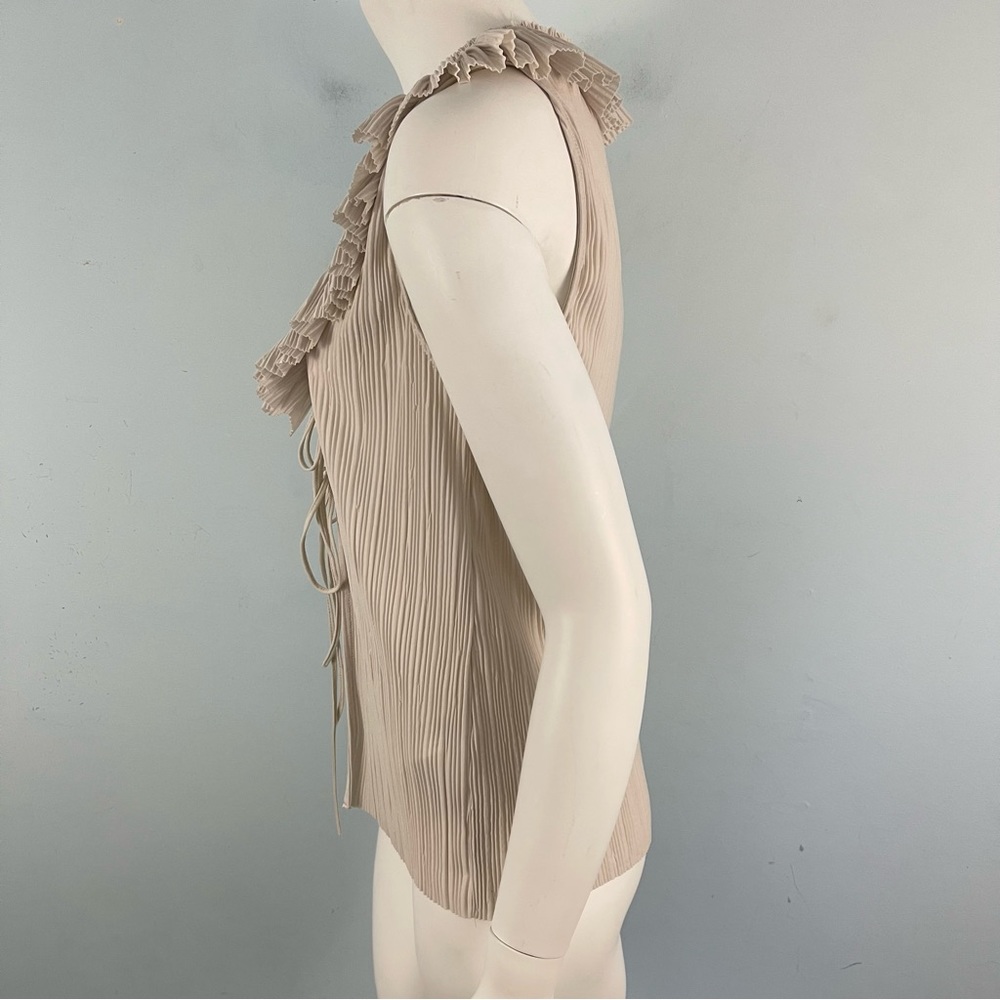 Zara Sleeveless V-neck Rufle Pleated Tie Front Top Blouse Size M - Picture 9 of 15